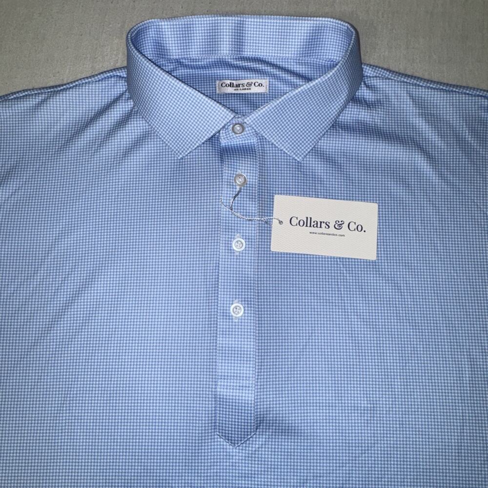Collars and Co Golf Polo White Blue Geometric AOP Size 2XL Preppy NWT
